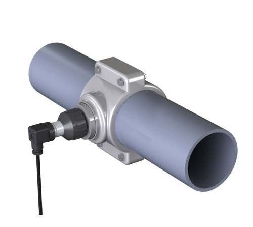 Irrigation line flow sensor for PVC pipes, saddle clamp version